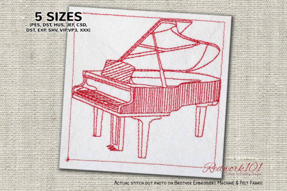 Acoustic Grand Piano Embroidery Design