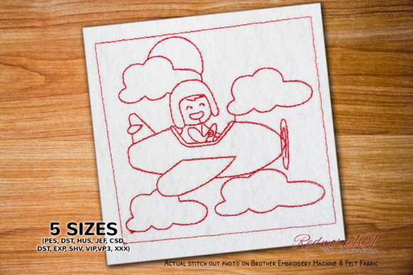 Baby Sitting in Airplane Redwork