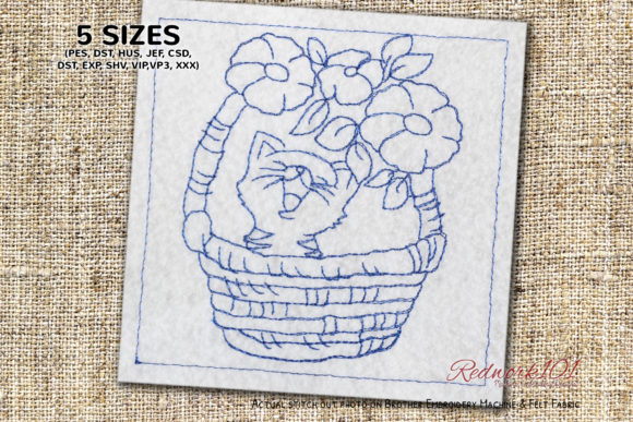 Cute Kitten in Basket Bluework