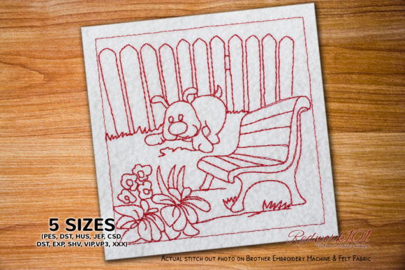 Dog in the Garden Redwork Design