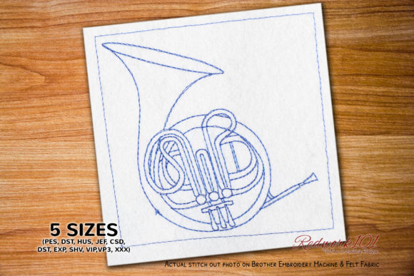 French Horn Lineart: A Seasonal Embroidery Gem