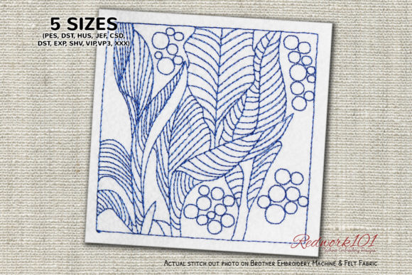 Tree Leaves Design Redwork